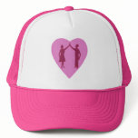High five, male and female silhouette in a heart hats