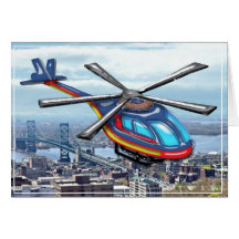 High Flying Helicopter Over the City  Blank Greeting Card