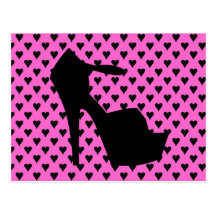 HIGH HEEL - PUMP IT UP SASSY PINK HEARTS POSTCARD