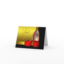 High Heel Shoes Black Red Gold Thank You Card