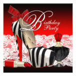 High Heel Shoes Black Red Zebra Party Custom Invites