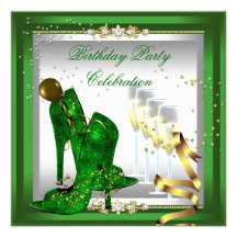 High Heel Shoes Champagne Green Gold Silver Personalized Invitations