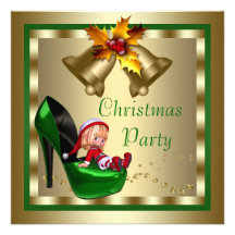 High Heel Shoes Gold Green Christmas Party Custom Invitations