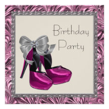 High Heel Shoes Hot Pink Black Birthday Party Personalized Invitations