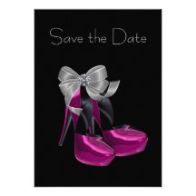 High Heel Shoes Hot Pink Black Save The Date Custom Invitation
