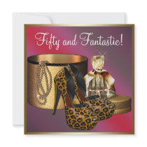 High Heel Shoes Leopard Gold Womans 50th Birthday Personalized Invitation