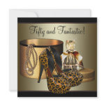 High Heel Shoes Leopard Gold Womans 50th Birthday invitations