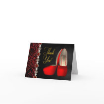 High Heel Shoes Pearls Black Red Gold Thank You Greeting Card