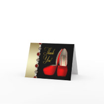 High Heel Shoes Pearls Black Red Gold Thank You Greeting Card