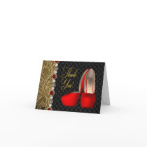 High Heel Shoes Pearls Black Ruby Red Gold Thank Y Card
