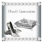 High Heel Shoes Princess Tiara White Quinceanera Personalized Invite
