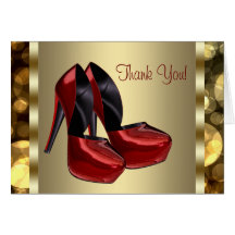 High Heel Shoes Red Gold Thank You Cards
