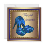 High Heel Shoes Royal Blue Gold 50th Birthday invitations
