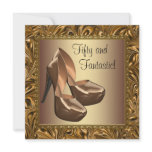 High Heel Shoes Womans Gold 50th Birthday Party invitations