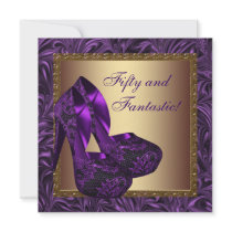 High Heel Shoes Womans Purple 50th Birthday Party Custom Invite