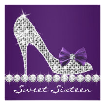 High Heels Purple Sweet Sixteen Birthday Party Custom Invite