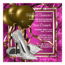 High Heels Womans Hot Pink Brithday Party Personalised Invite