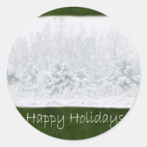 High-key Snowy Trees - Happy Holidays Round Sticker