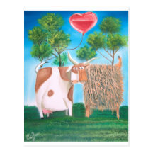 HIGHLAND COWS LOVE HEART PAINTING POSTCARDS