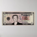 Hillary Clinton $3 Bill Poster