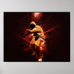 hip-hop breakdancer on fire posters