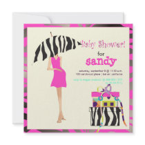 Hip mama, hot pink zebra baby shower personalized invites