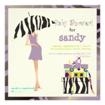 Hip mama, purple zebra baby shower invites