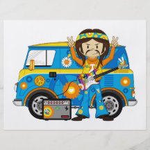 Hippie Boy with Guitar and Camper Van Custom Flyer