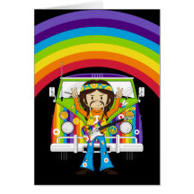 Hippie Boy with Guitar & Camper Van Card
