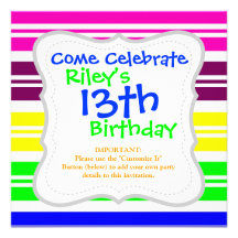 Hippie Flower Power Peace Sign on Rainbow Stripes Invitation