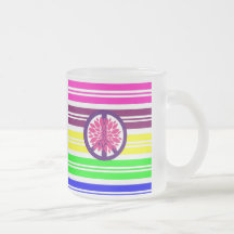 Hippie Flower Power Peace Sign on Rainbow Stripes Mug