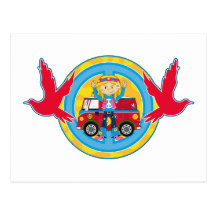 Hippie Girl with Camper Van & Doves Postcard