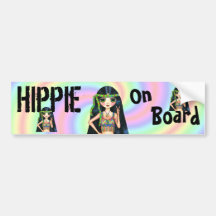 Hippie on Board Funky Hippie Chick Peace Sign Bumper Stickers