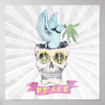 hippie retro peace skull vector art poster