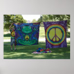 Hippie selling tie dye products in park canvas pic posters