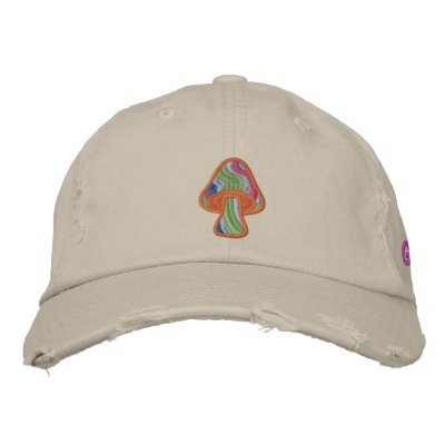 Hippie Striped Mushroom Embroidered Hat by silly_strings