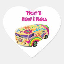 hippie van retro  how i roll heart stickers
