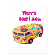hippie van retro  how i roll postcards