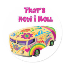 hippie van retro  how i roll sticker
