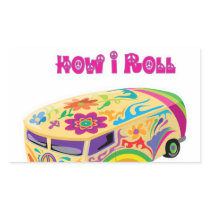 hippie van retro  how i roll rectangle stickers