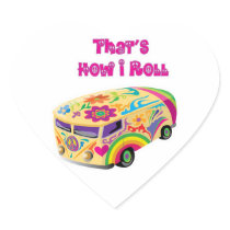 hippie van retro  how i roll heart stickers