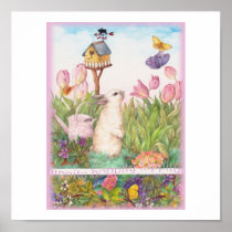 HIPPITY HOPPITY EASTER BUNNY BIRDHOUSE GREETING POSTER
