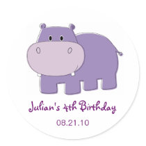 Hippo Birthday Cupcake Topper Stickers