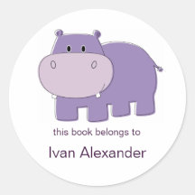 Hippo Bookplates Round Sticker