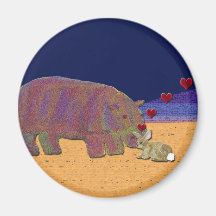 Hippopotamus and Rabbit Love Valentine Refrigerator Magnet
