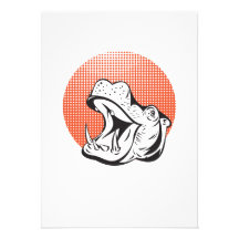 Hippopotamus Head Retro Personalised Invitation