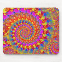 Hippy Fractal Pattern Pink Turquoise & Yellow Mousepads