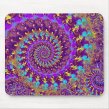 Hippy Fractal Pattern Purple Turquoise & Yellow Mousemat