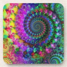 Hippy Rainbow Fractal Pattern Drink Coasters
