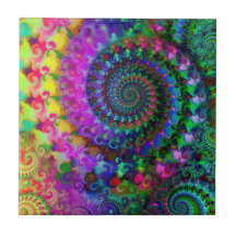 Hippy Rainbow Fractal Pattern Tiles